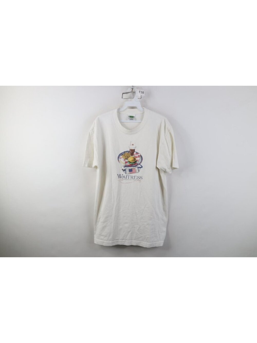 Vintage 90s Womens Large Spell Out Waitress American Tradition Diner T-Shirt